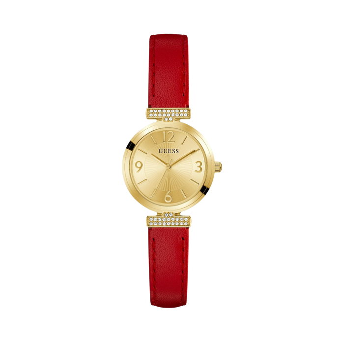 Guess Women  Gold Tone and Leather Analog Watch - Red
