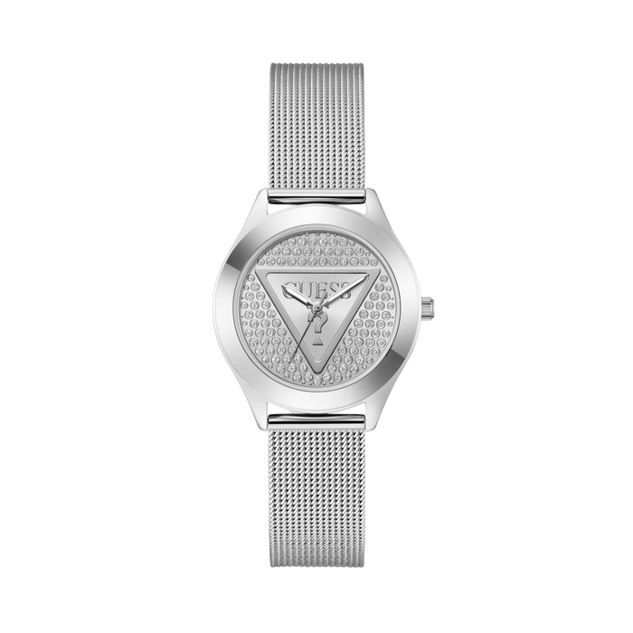 Guess Women Silver Tone Analog Logo Watch - Silver