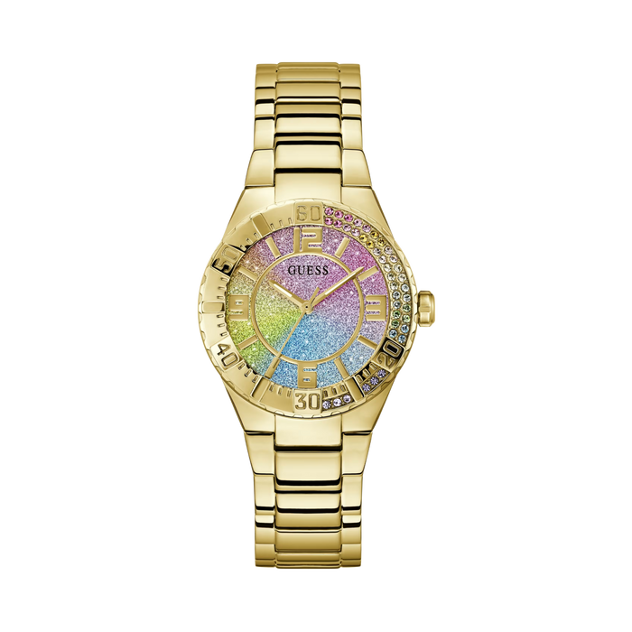 Guess Women Gold Tone and Rainbow Analog Watch - Gold