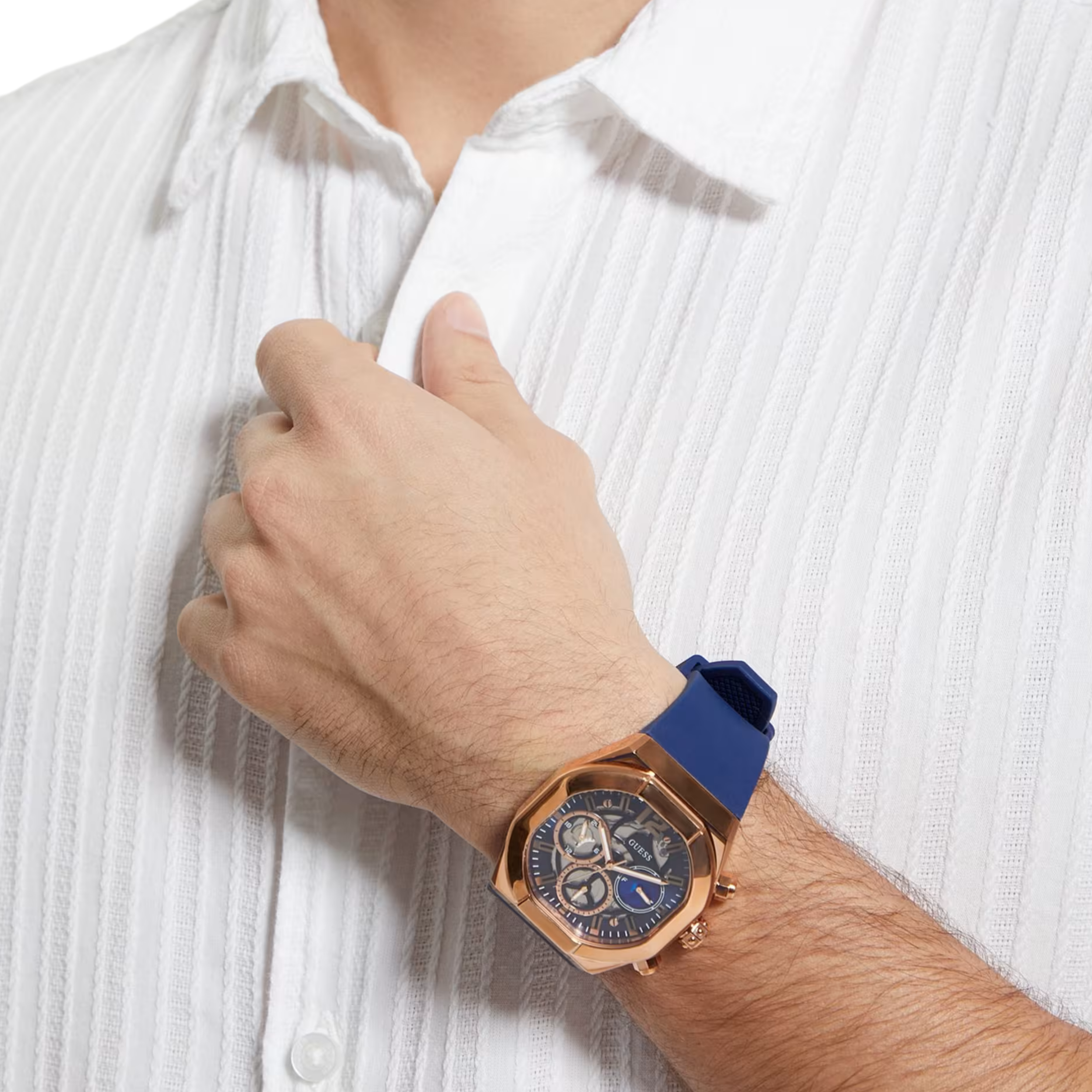 Guess Men Rose Gold Tone Chronograph Watch - Gold Rose Blue