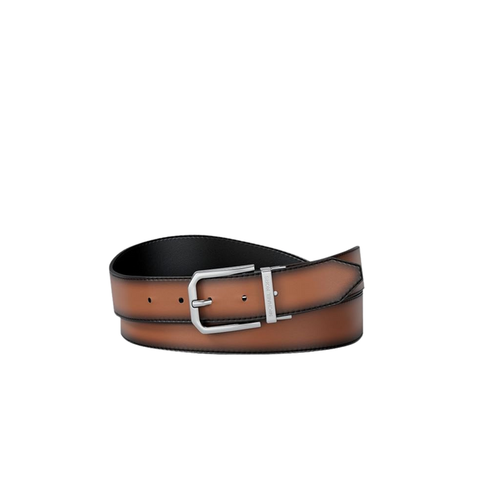 Michael Kors Men 31 MM Reversible Leather Buckle Belt - Luggage Black