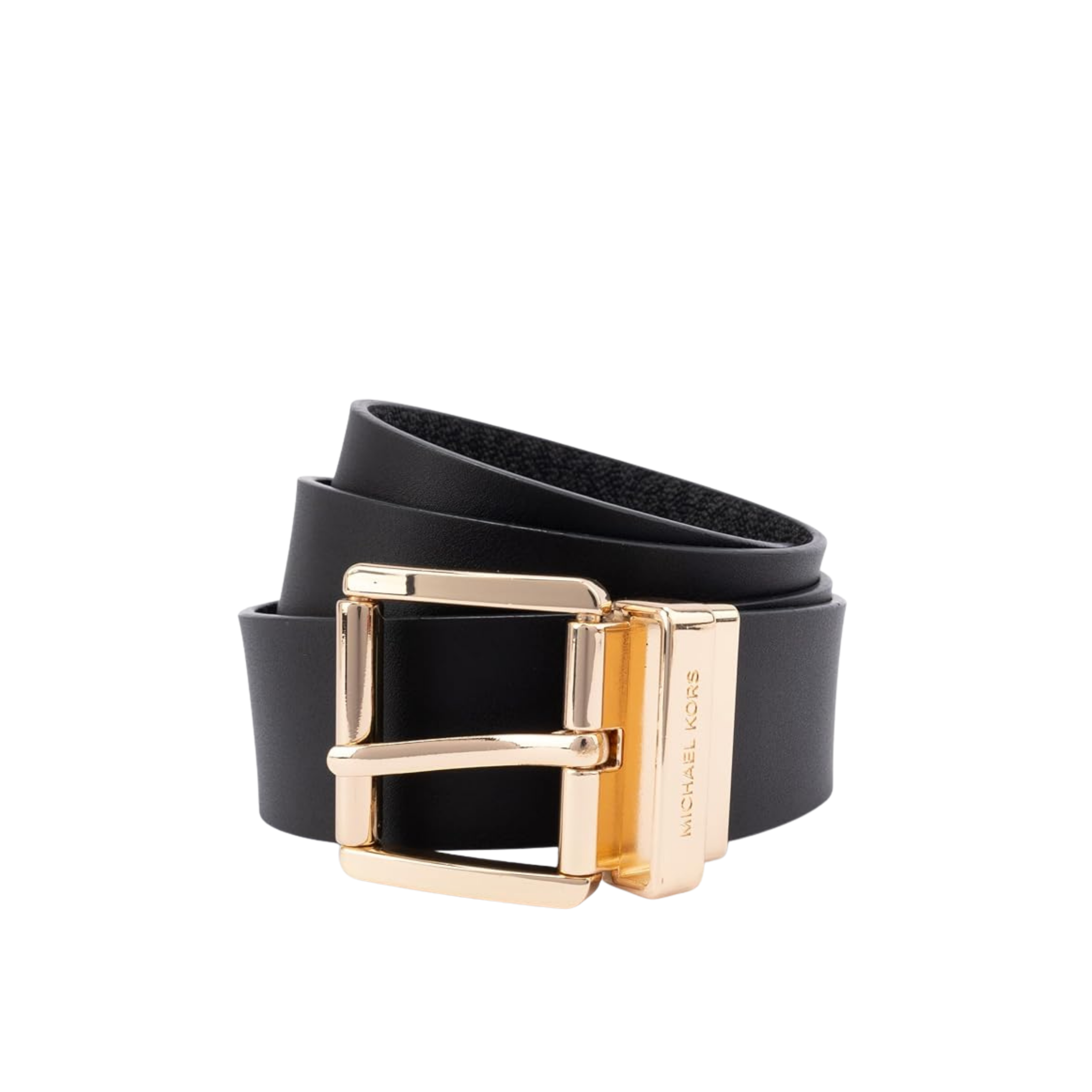 Michael Kors Women 1.5 Inch Leather Reversible Belt - Black Gold