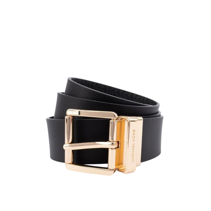 Michael Kors Women 1.5 Inch Leather Reversible Belt - Black Gold