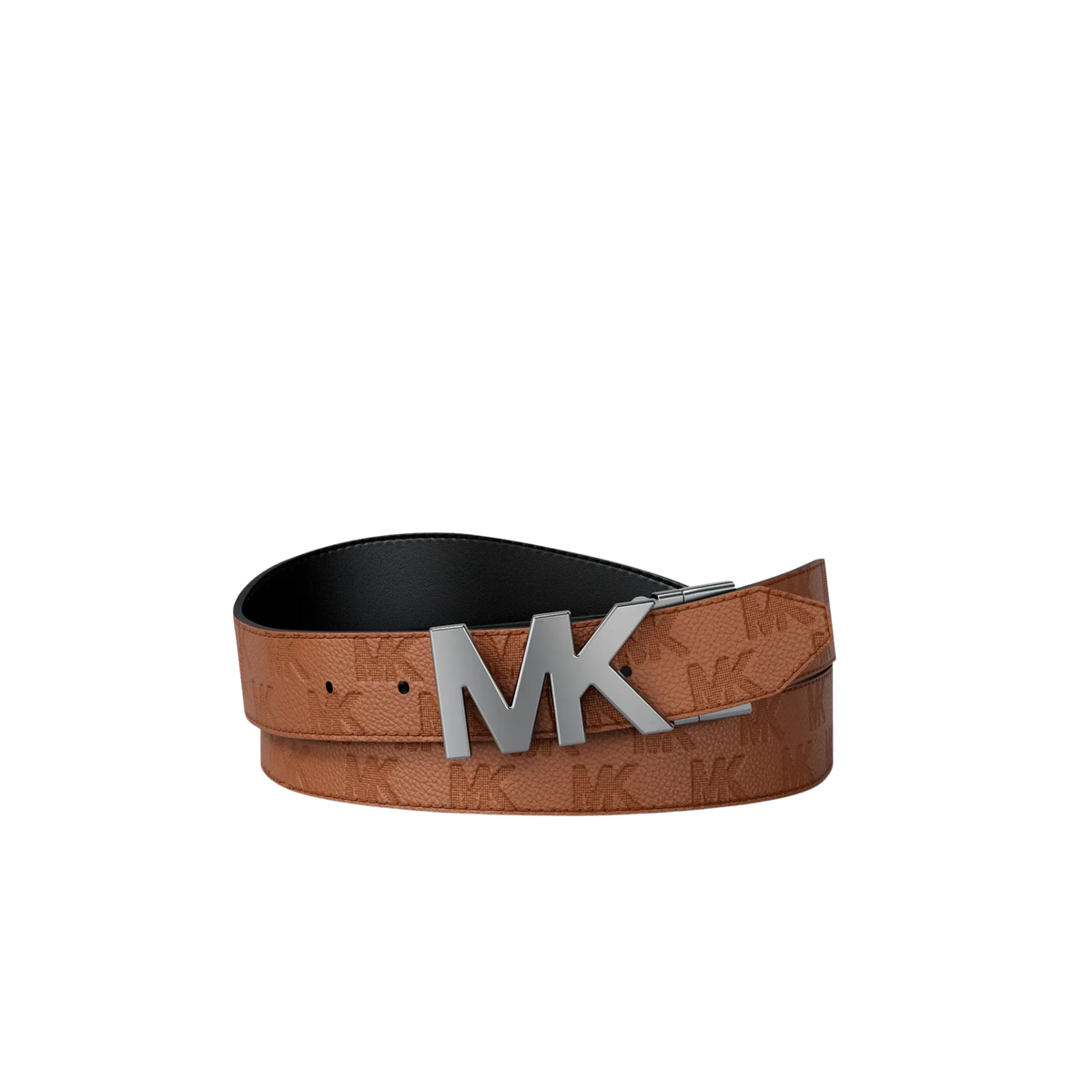 Michael Kors Men Reversible Logo Embossed Leather Buckle Belt - Luggage Black