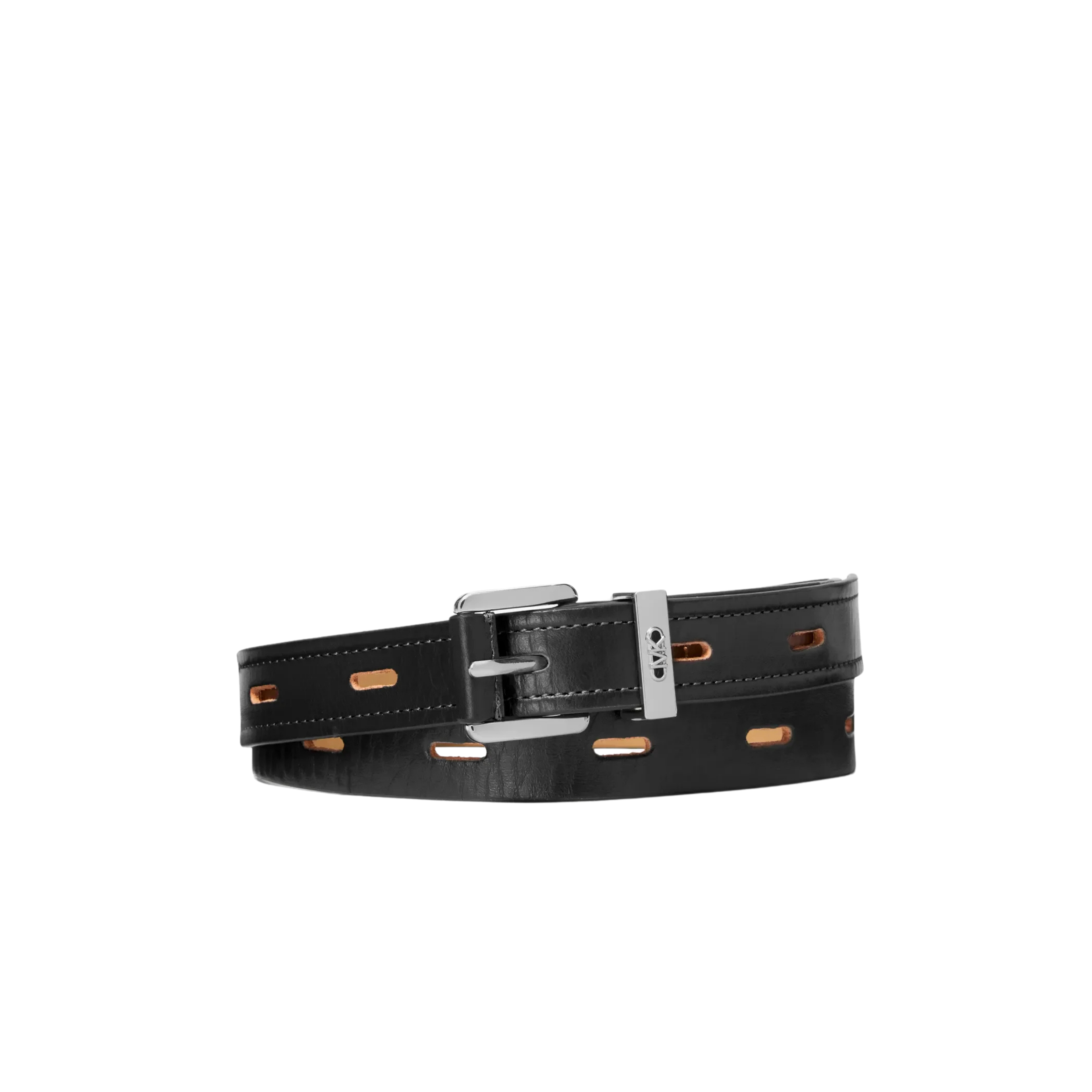 Michael Kors Women Cutout Leather Blend Belt - Black Silver