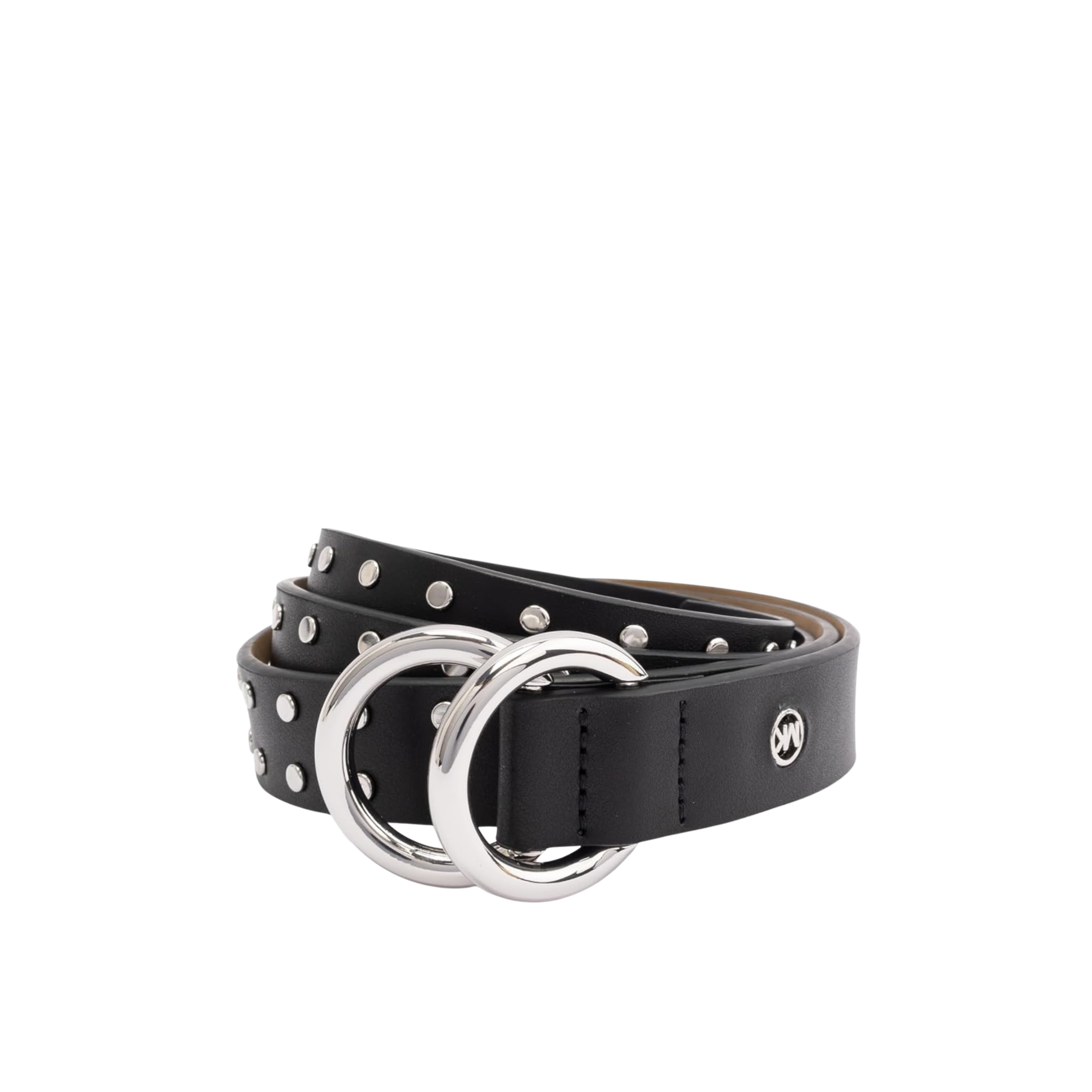 Michael Kors Women 1 Inch Double Ring Leather Belt - Black Silver