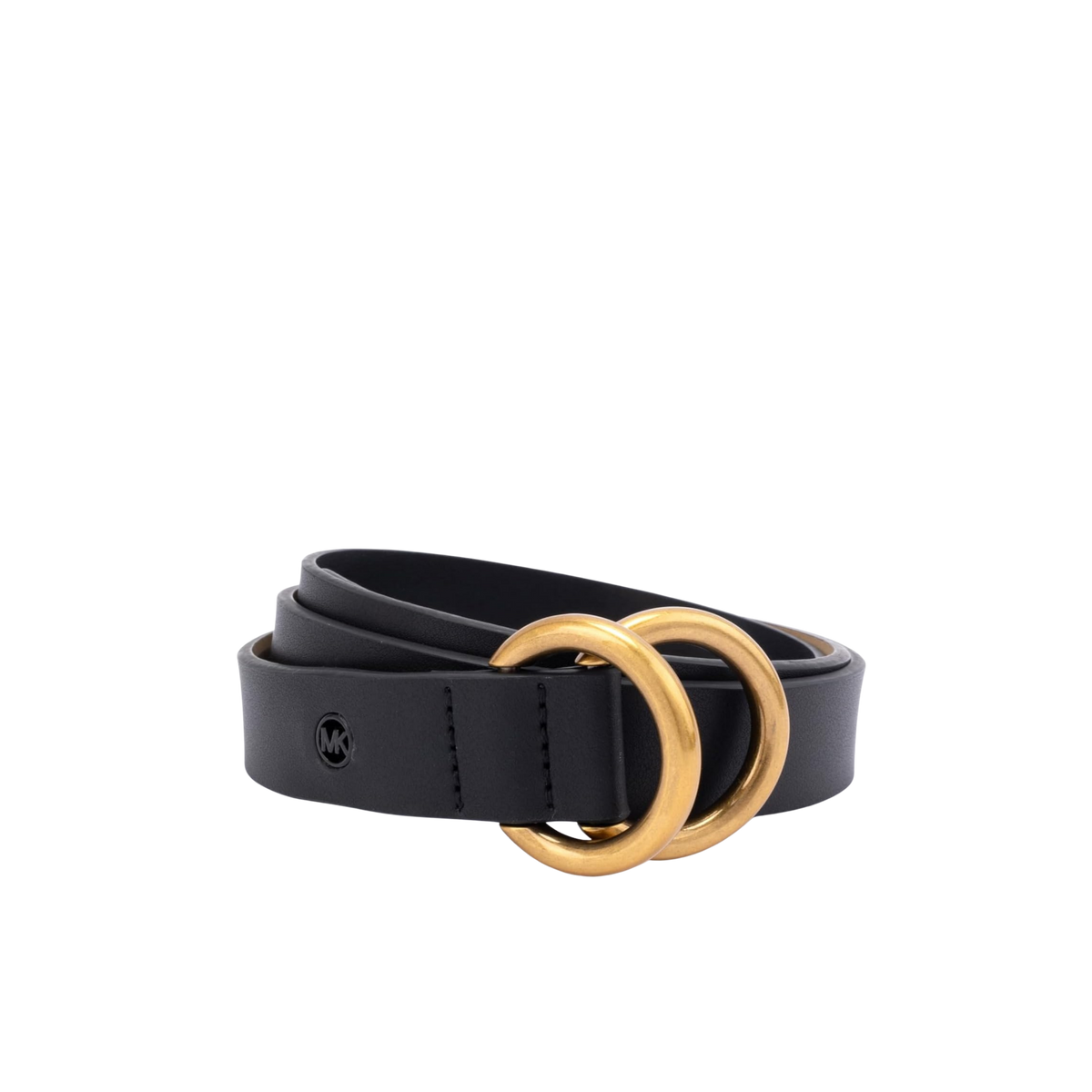 Michael Kors Women 1 Inch Double Ring Leather Belt - Black Antique Gold