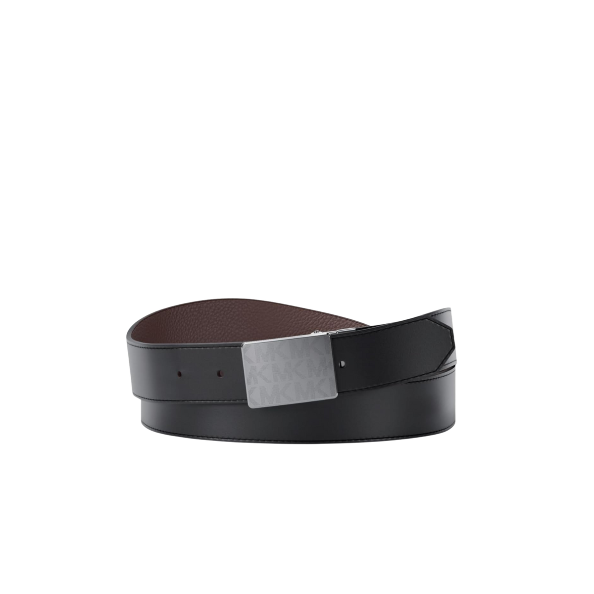 Michael Kors Men 31 MM Reversible Mk Plaque Belt - Light Gunmetal Hardware Black