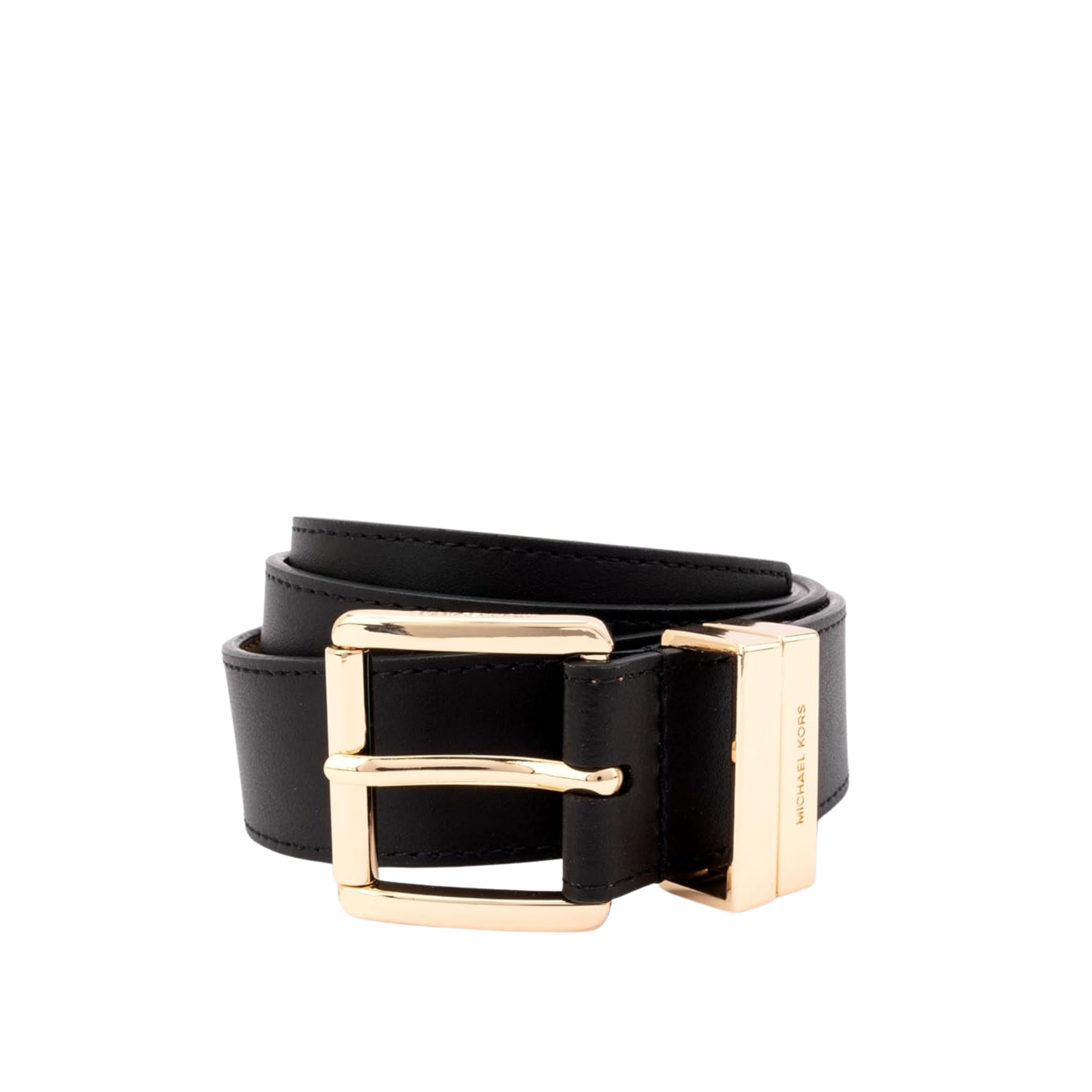 Michael Kors Women 1.25 Inch Leather Belt - Black Gold