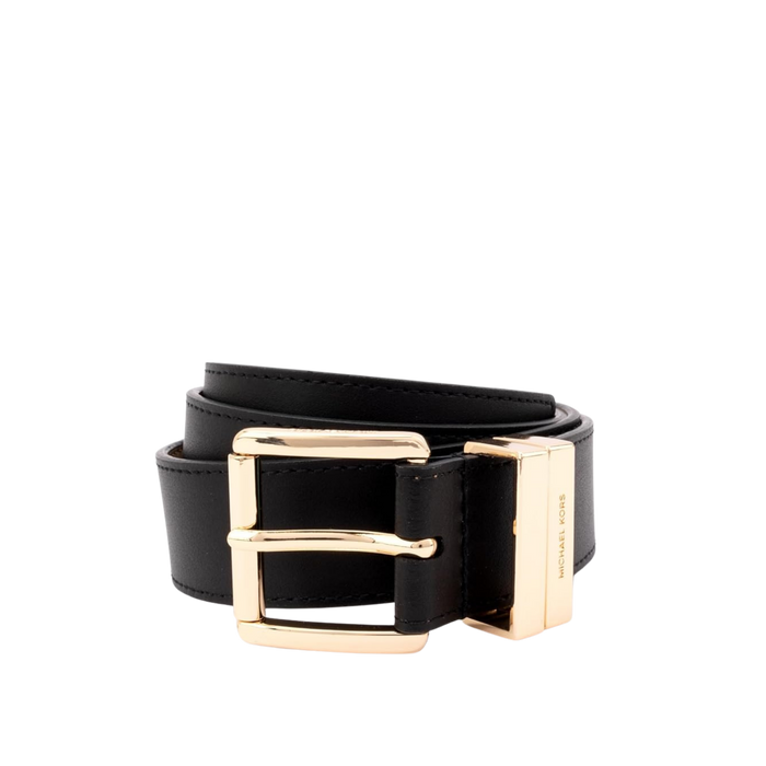 Michael Kors Women 1.25 Inch Leather Belt - Black Gold