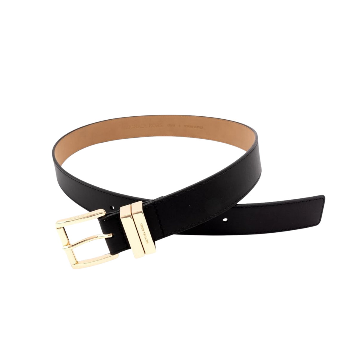Michael Kors Women 1.25 Inch Leather Belt - Black Gold