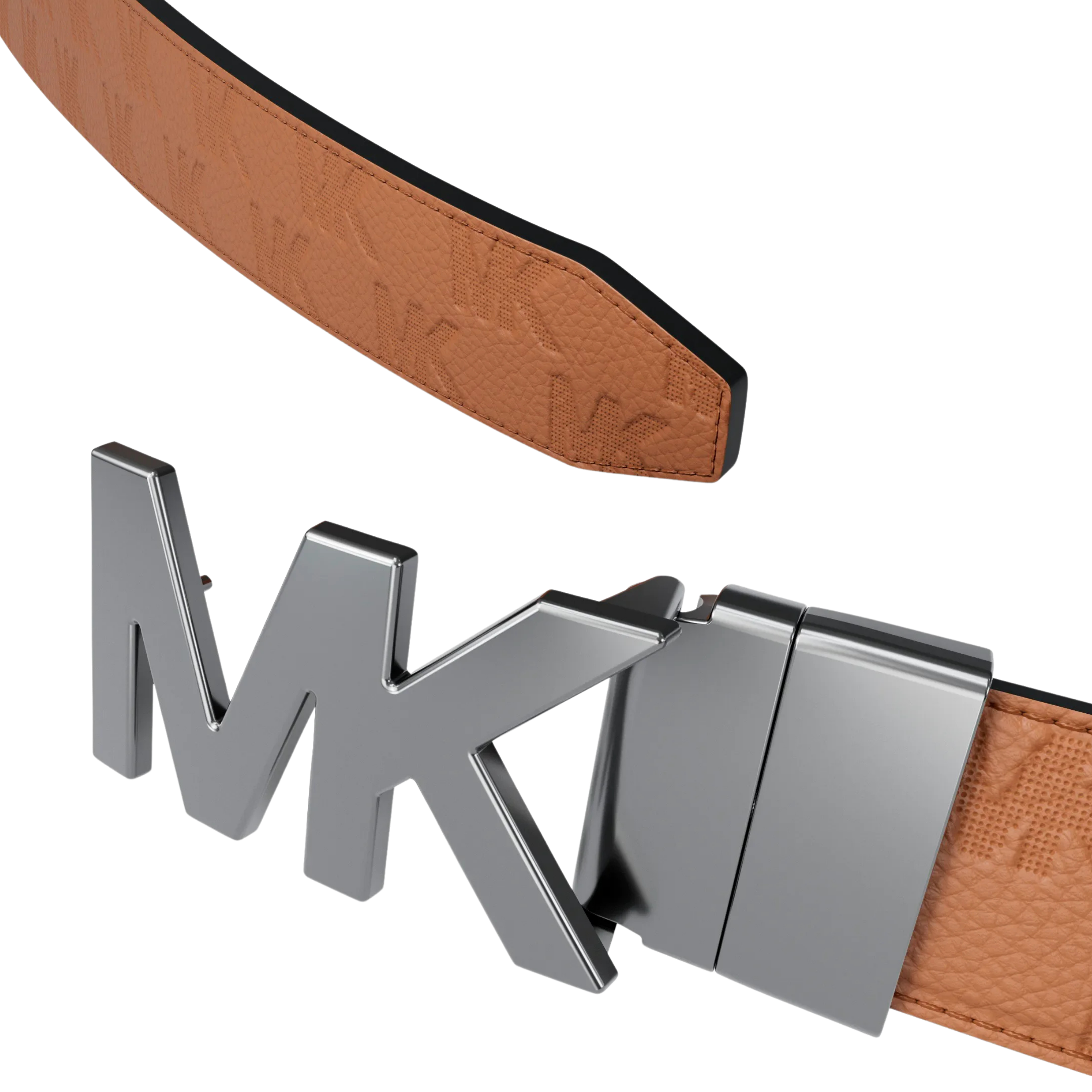 Michael Kors Men Reversible Logo Embossed Leather Buckle Belt - Luggage Black