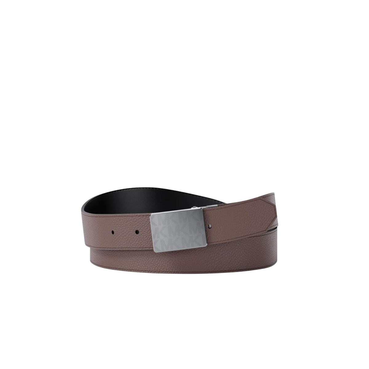 Michael Kors Men 31 MM Reversible Mk Plaque Belt - Light Gunmetal Hardware Black