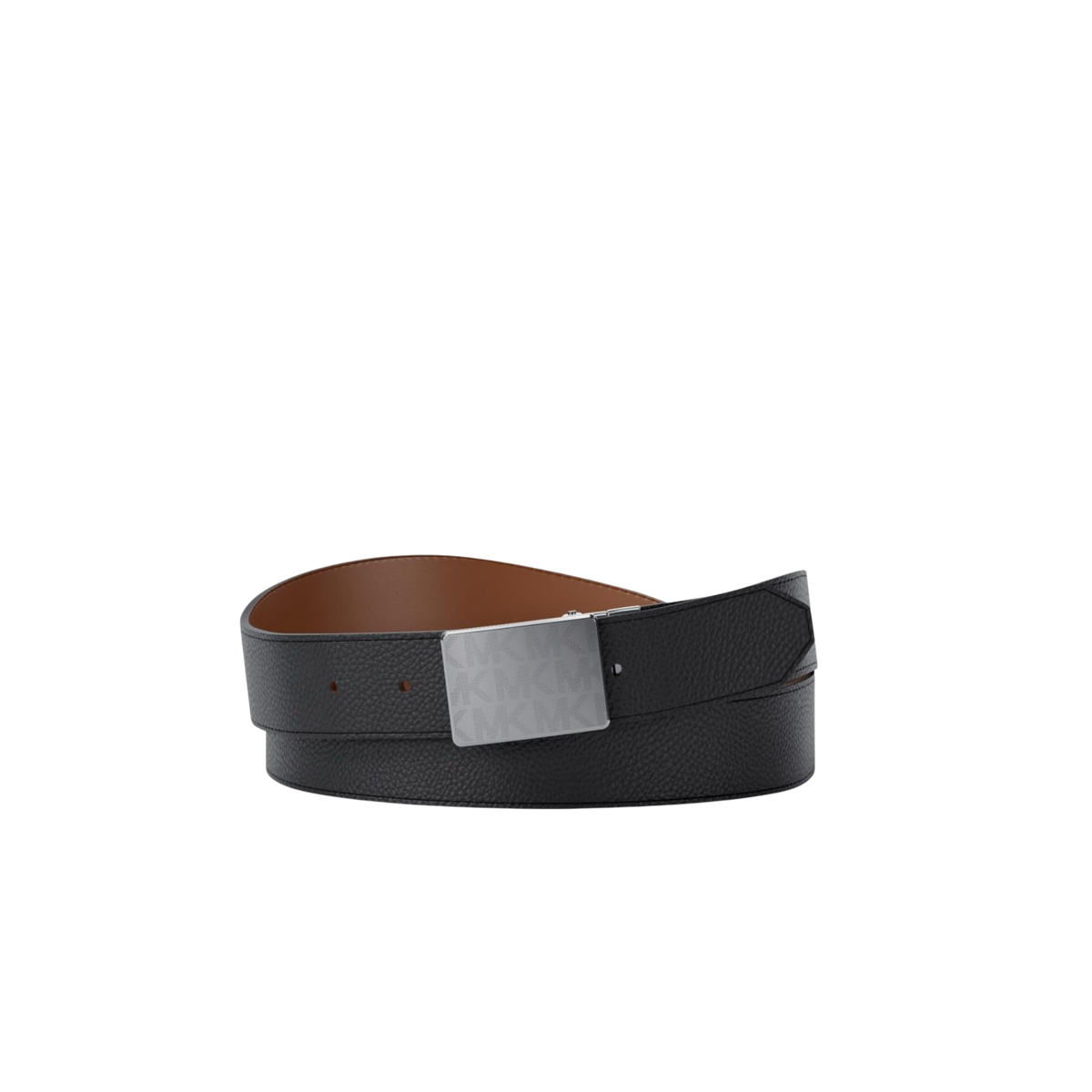 Michael Kors Men 31 MM Reversible Mk Plaque Belt - Light Gunmetal Hardware Luggage