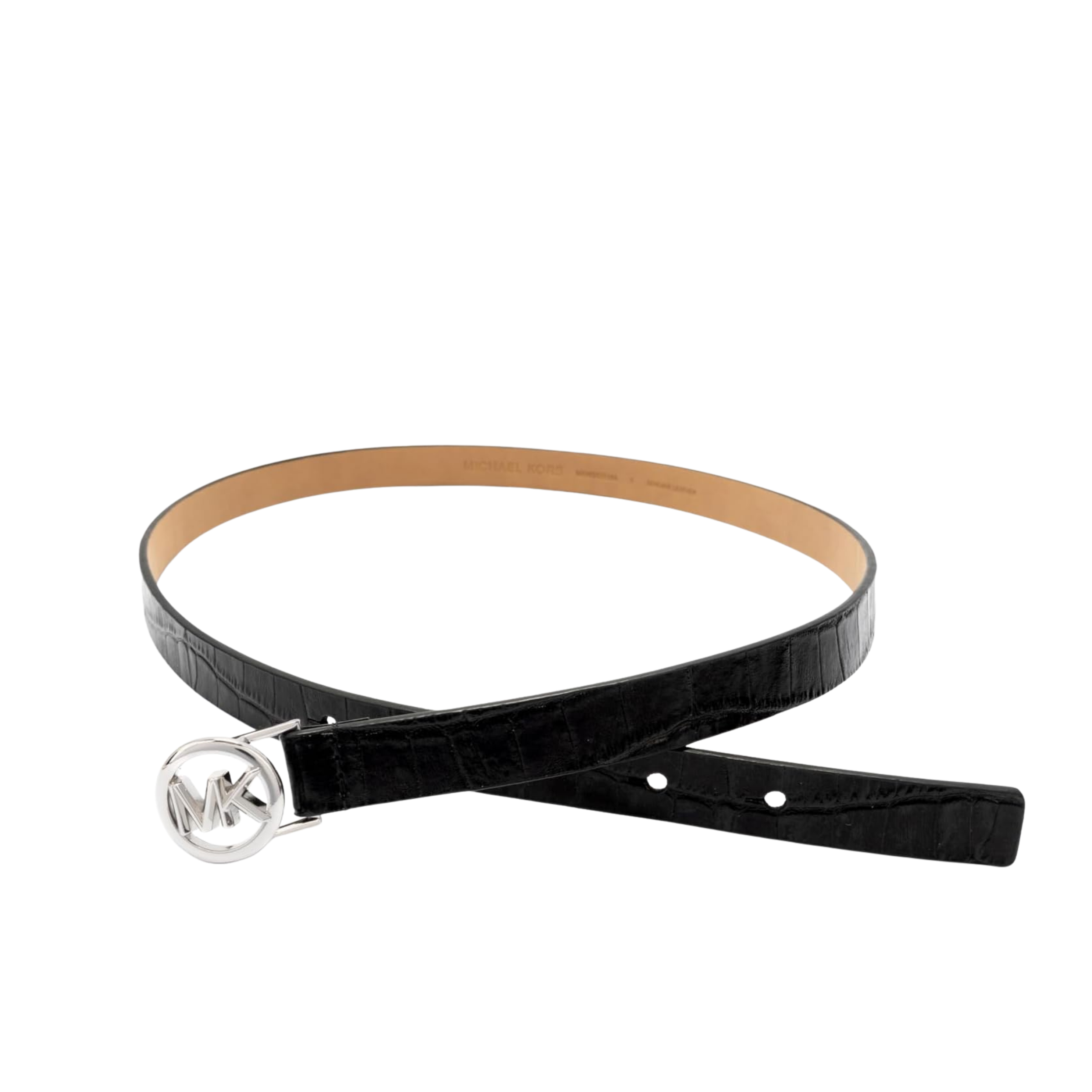 Michael Kors Women 18mm Logo Skinny Belt - Black Silver
