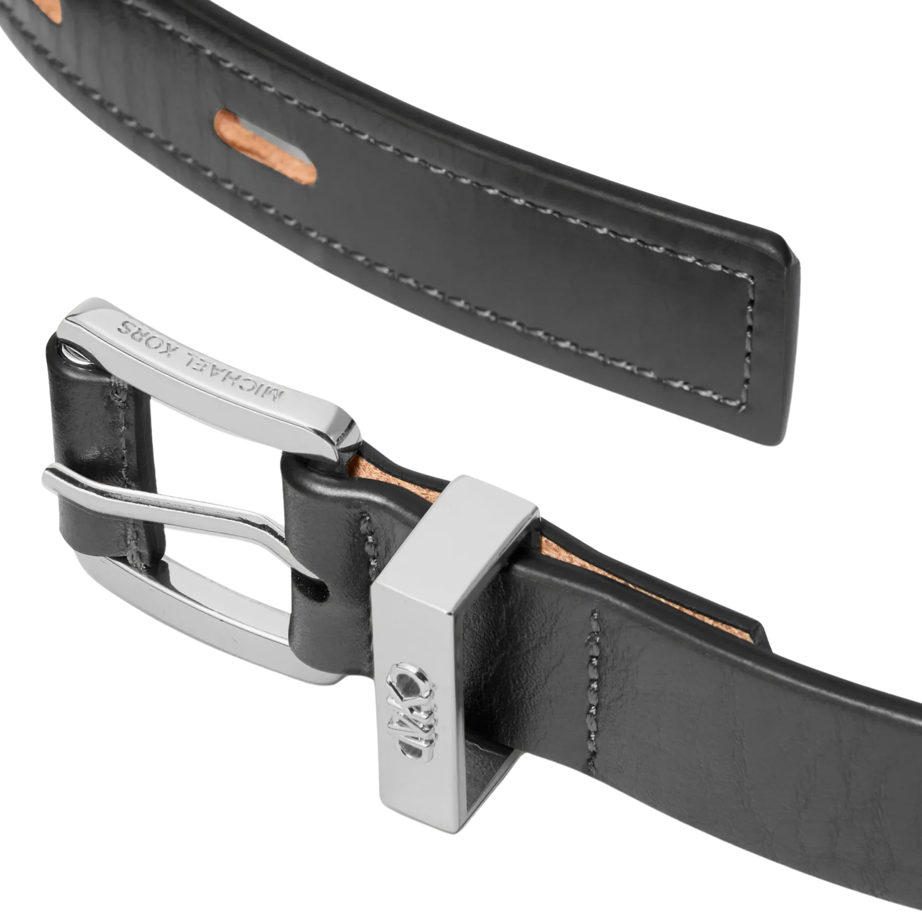 Michael Kors Women Cutout Leather Blend Belt - Black Silver