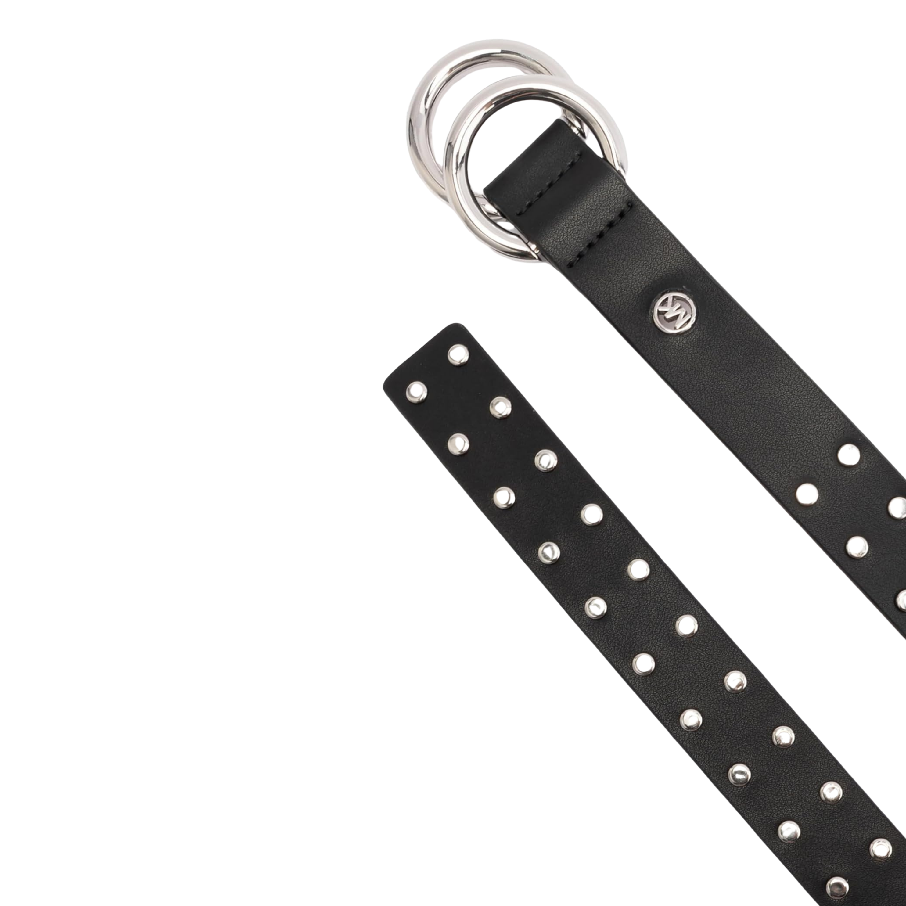 Michael Kors Women 1 Inch Double Ring Leather Belt - Black Silver