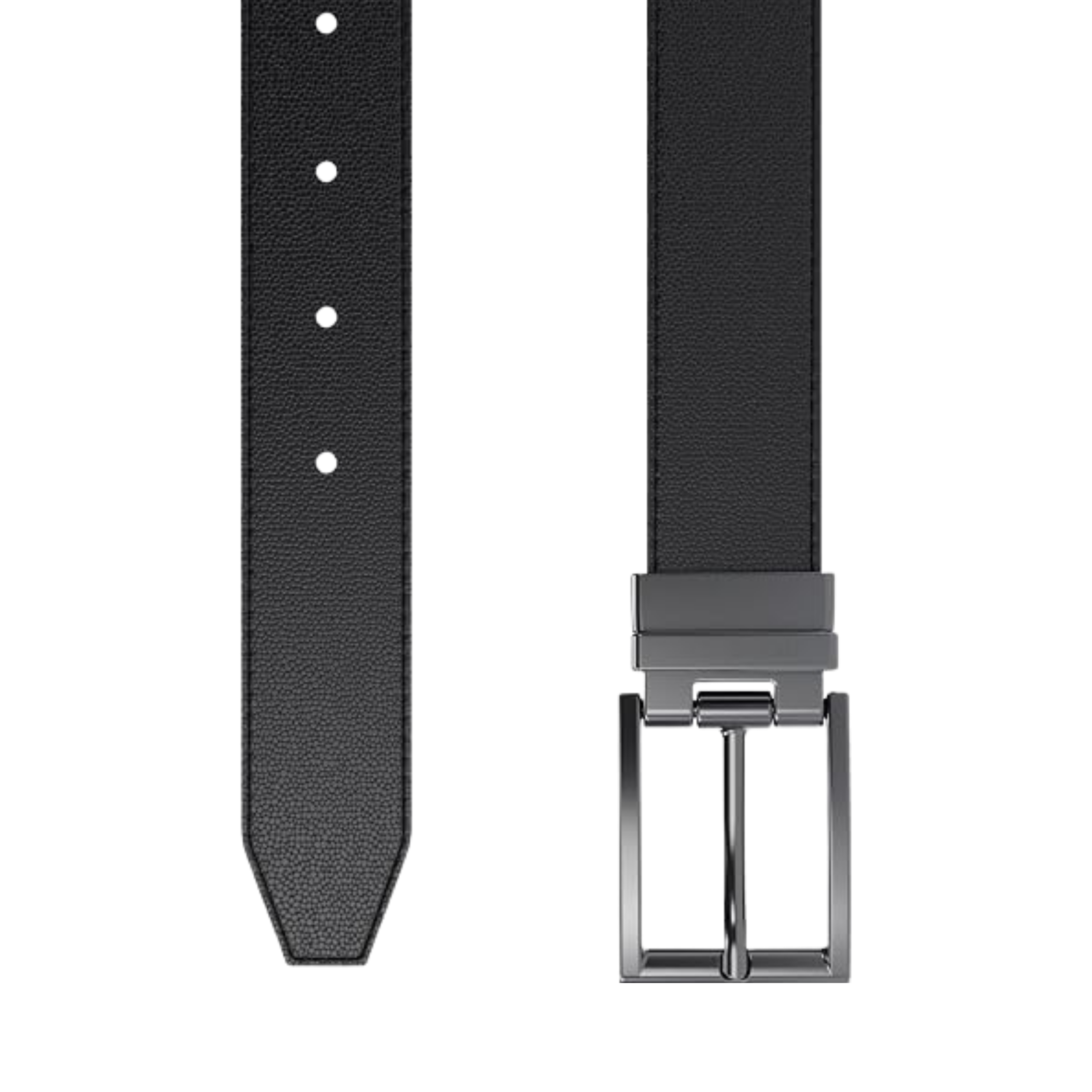 Michael Kors Men Reversible Leather Dress Belt - Dark Gunmetal Hardware Black Caviar Leather