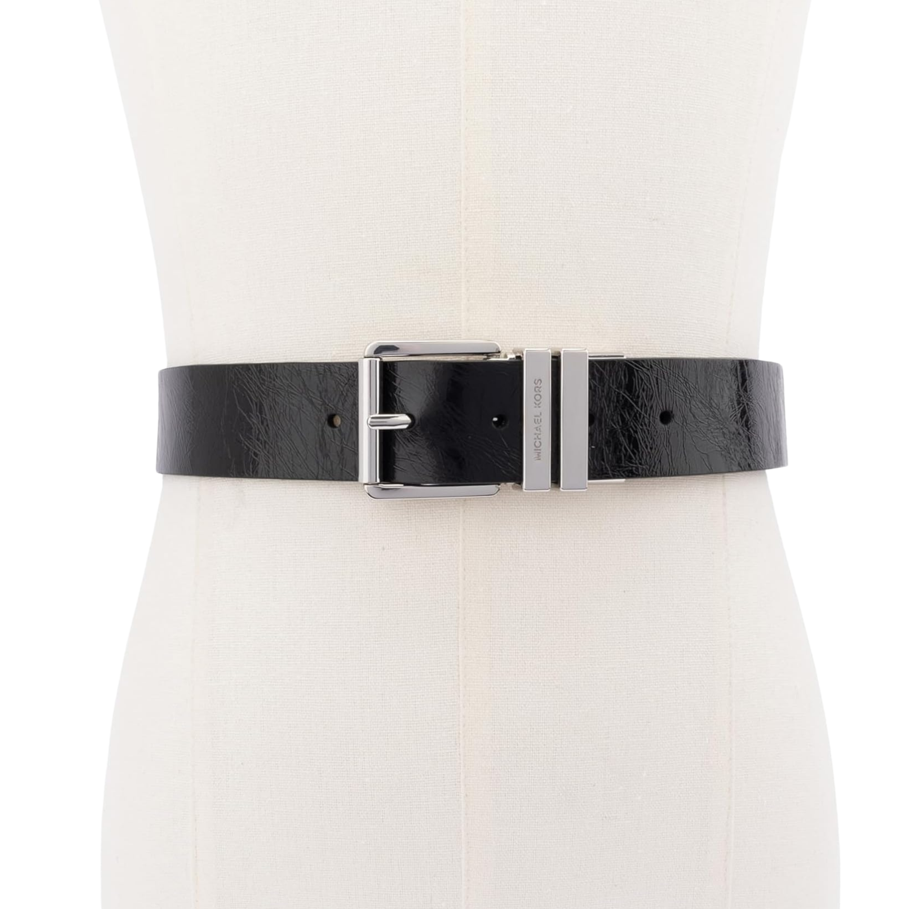 Michael Kors Women 1.5 Inch Leather Reversible Belt - Black Silver