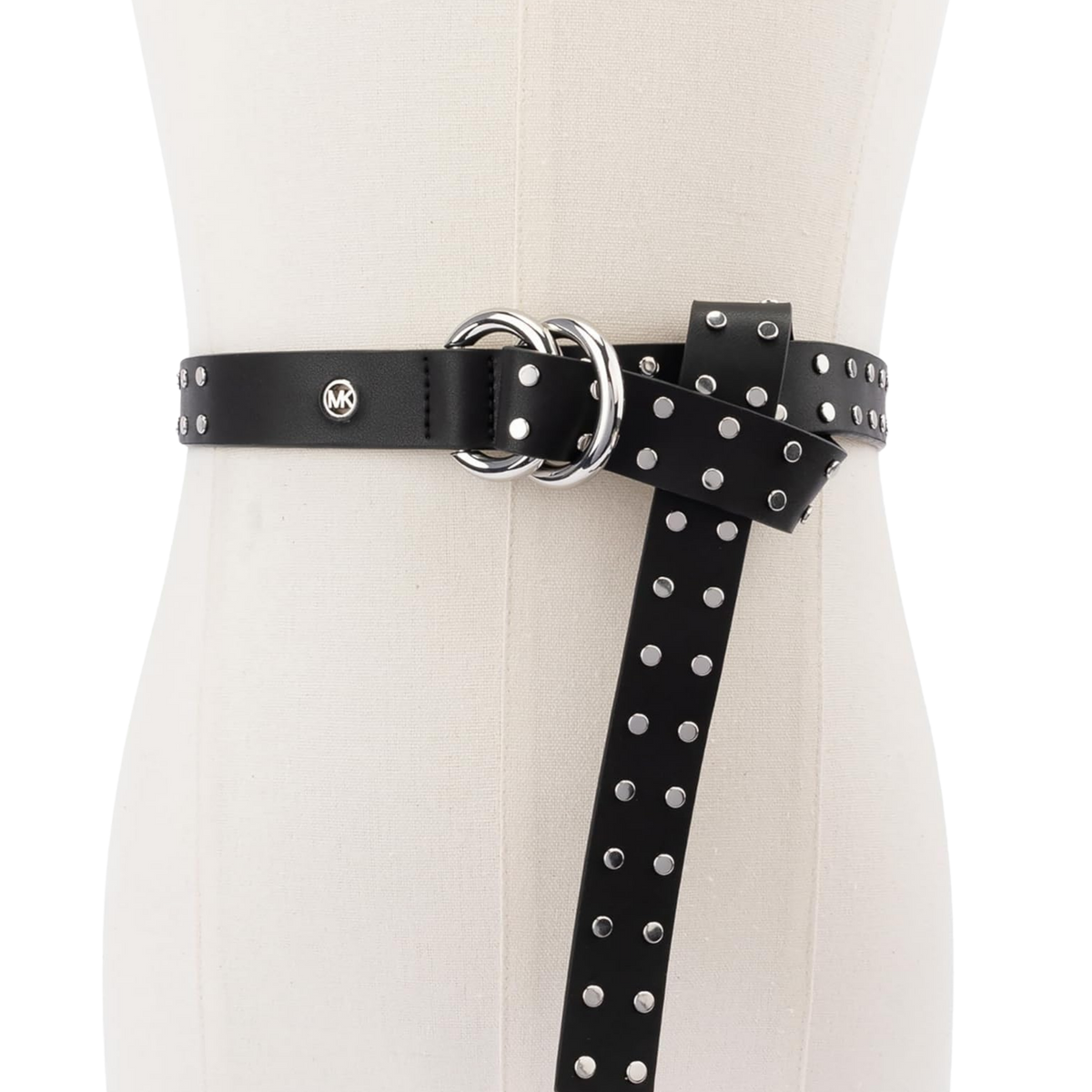 Michael Kors Women 1 Inch Double Ring Leather Belt - Black Silver