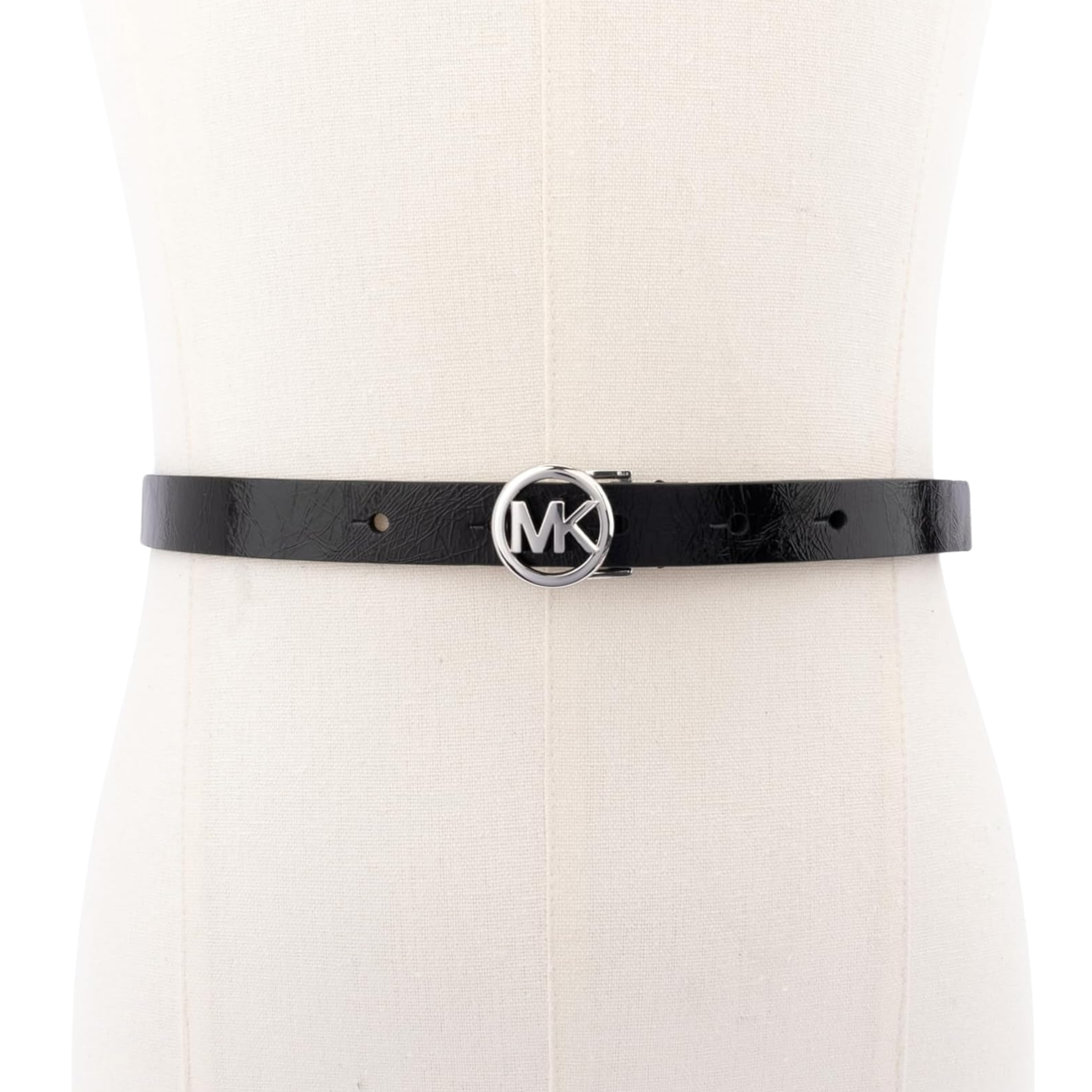 Michael Kors Women .75 Inch Logo Skinny Belt - Black Silver