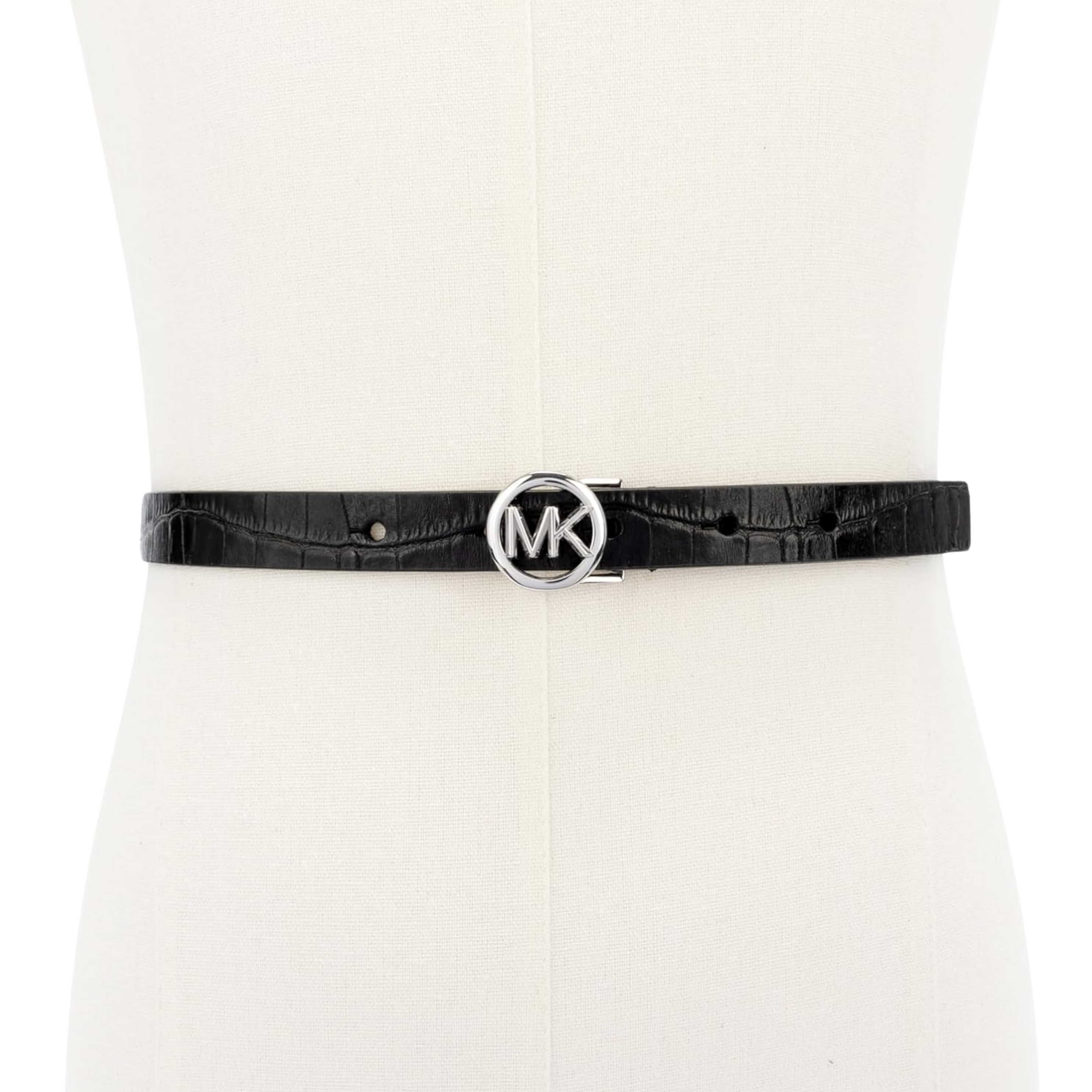 Michael Kors Women 18mm Logo Skinny Belt - Black Silver