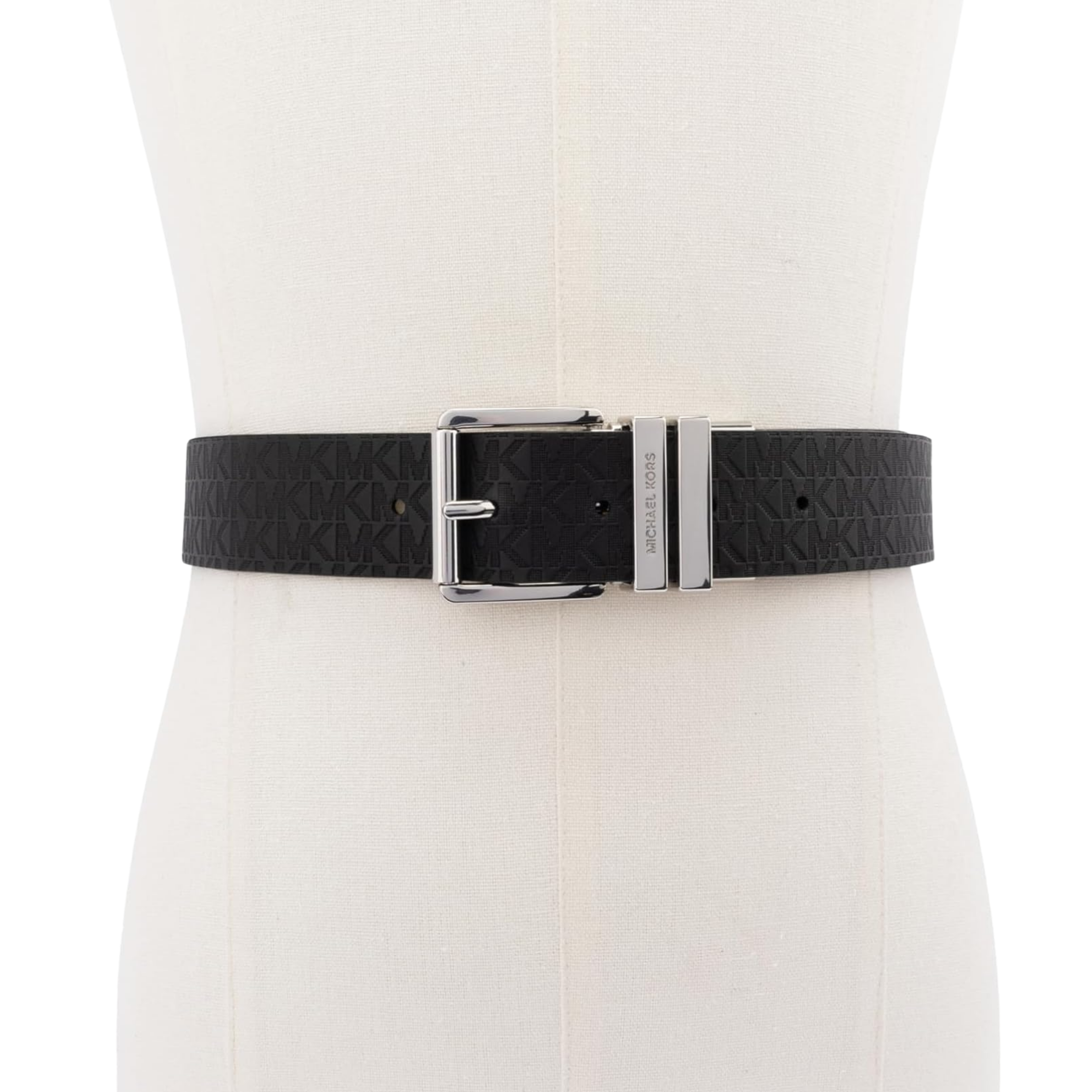 Michael Kors Women 1.5 Inch Leather Reversible Belt - Black Silver