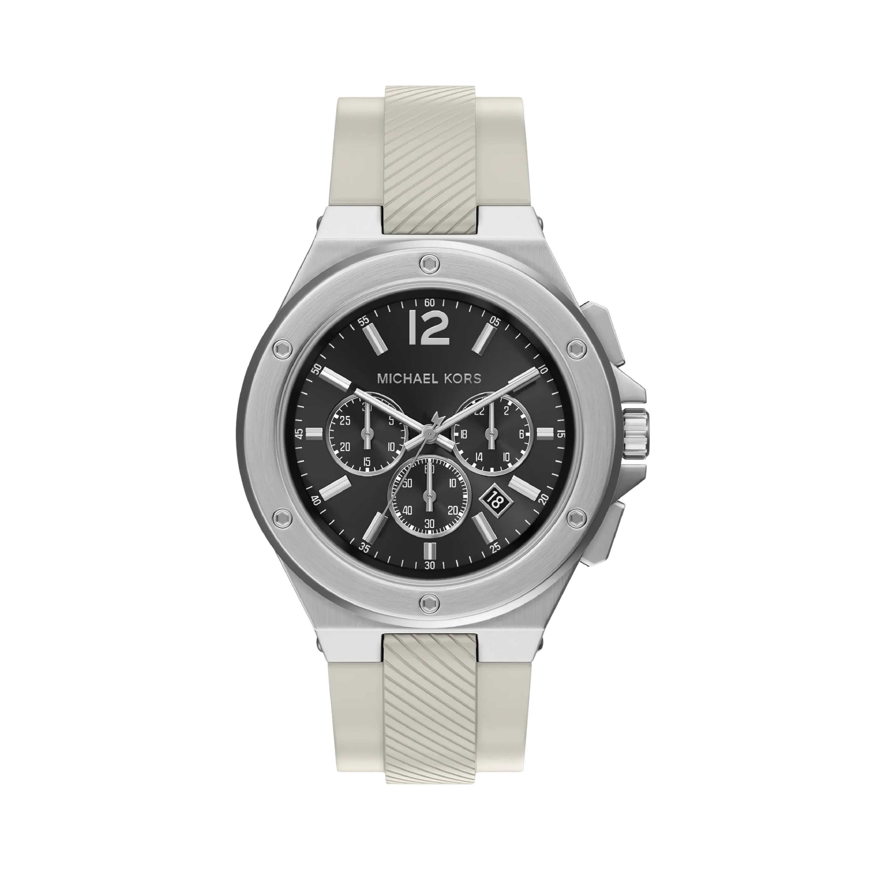 Michael Kors Men Oversized Lennox Silver Tone and Silicone Watch - Silver White