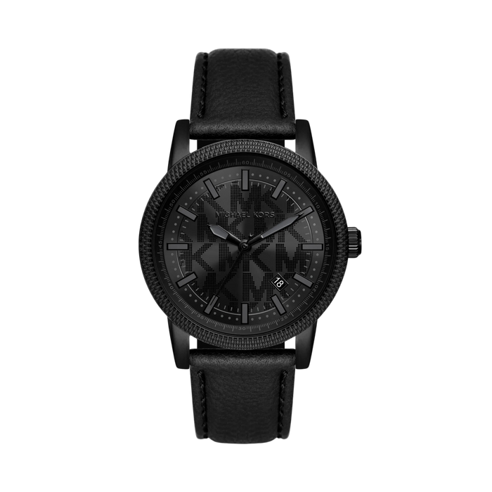 Michael Kors Men Oversized Hutton Black Tone and Leather Watch - Black