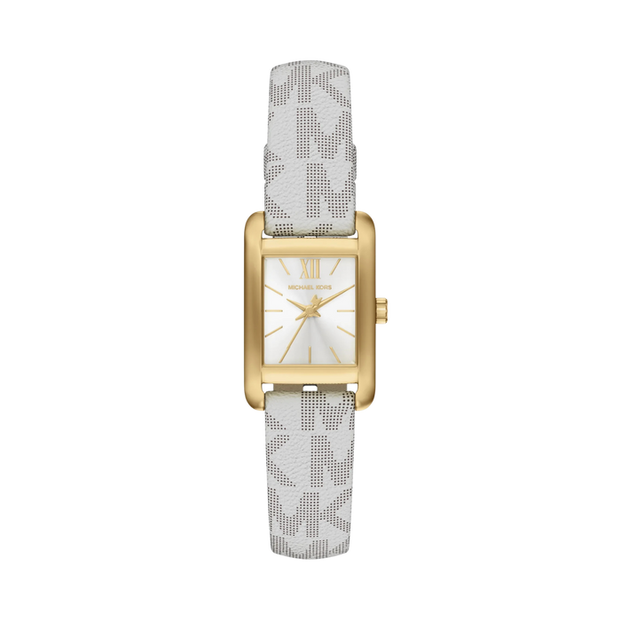 Michael Kors Women Mini Monroe Gold Tone and Logo Strap Watch - Gold White