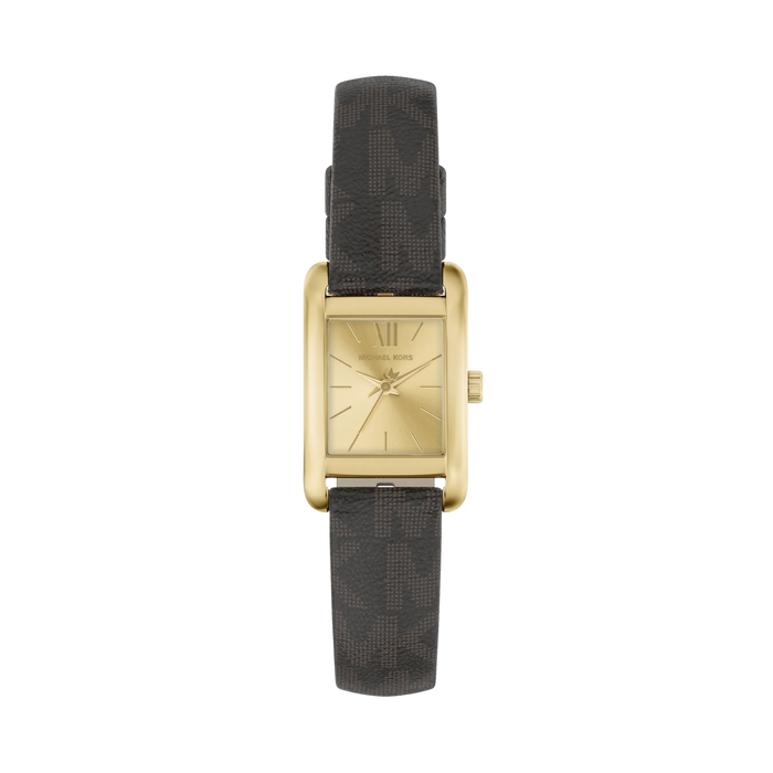 Michael Kors Women Mini Monroe Gold Tone and Logo Strap Watch - Gold