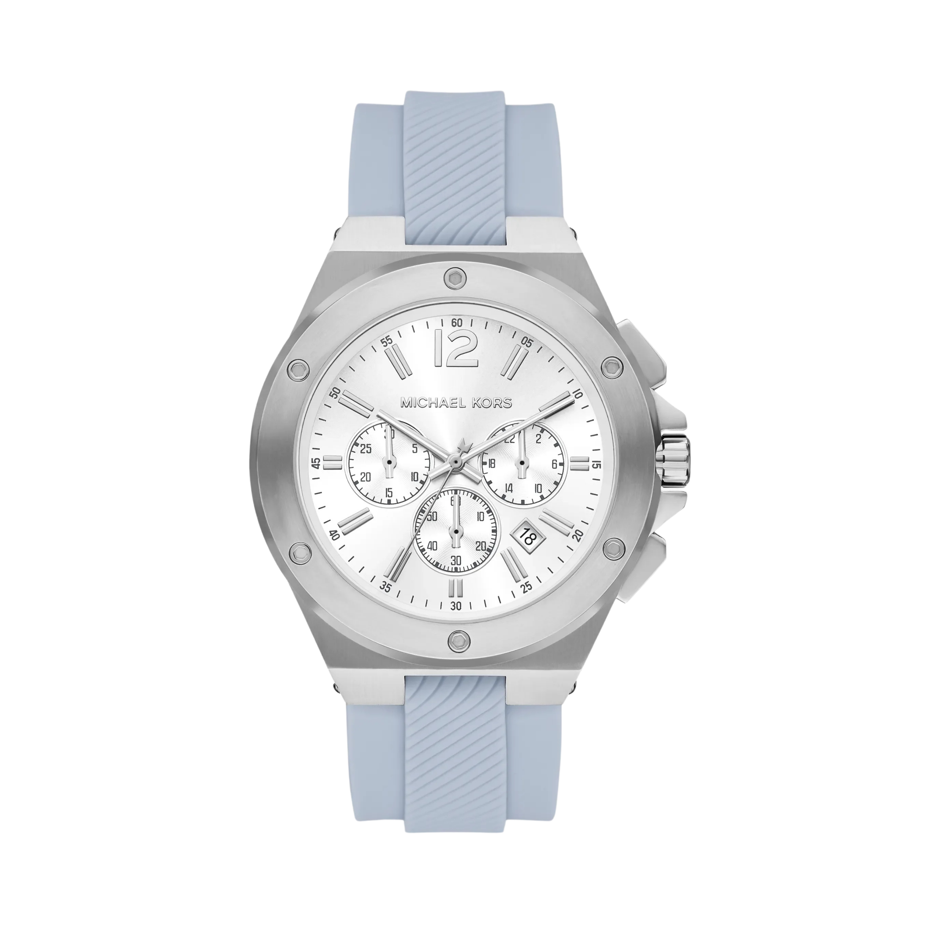 Michael Kors Men Oversized Lennox Silver Tone and Silicone Watch - Silver Blue