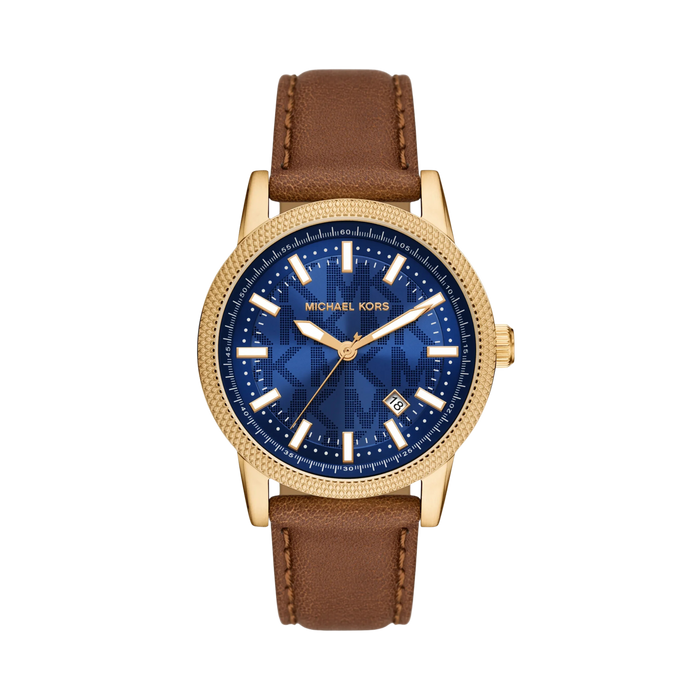 Michael Kors Men Oversized Hutton Gold Tone and Leather Watch - Luggage Gold