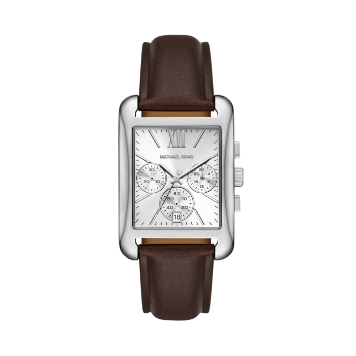 Michael Kors Women Monroe Silver Tone and Leather Watch - Silver Brown
