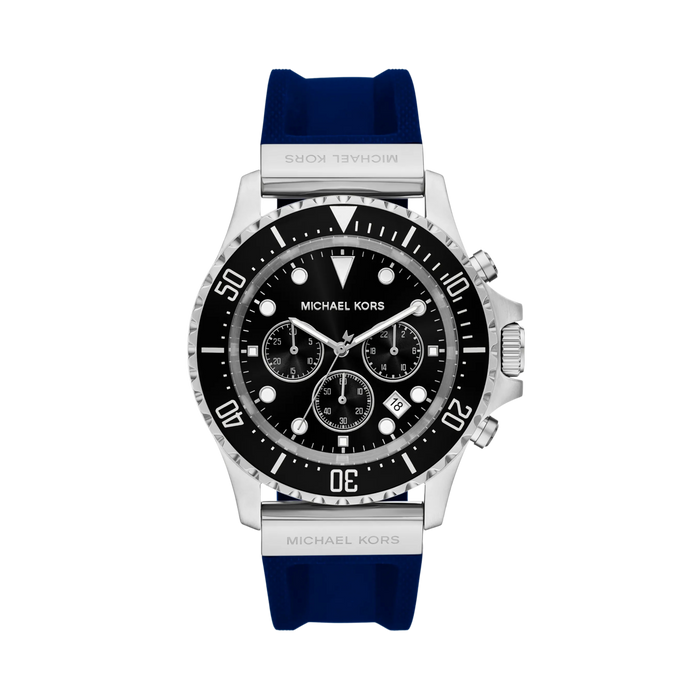 Michael Kors Men Oversized Everest Silver Tone and Silicone Watch - Navy