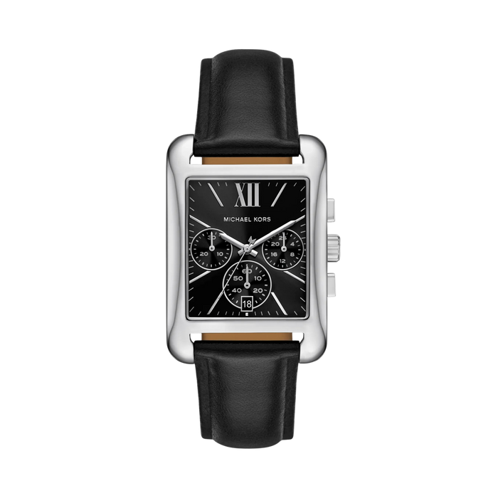Michael Kors Women Monroe Silver Tone and Leather Watch - Silver Black
