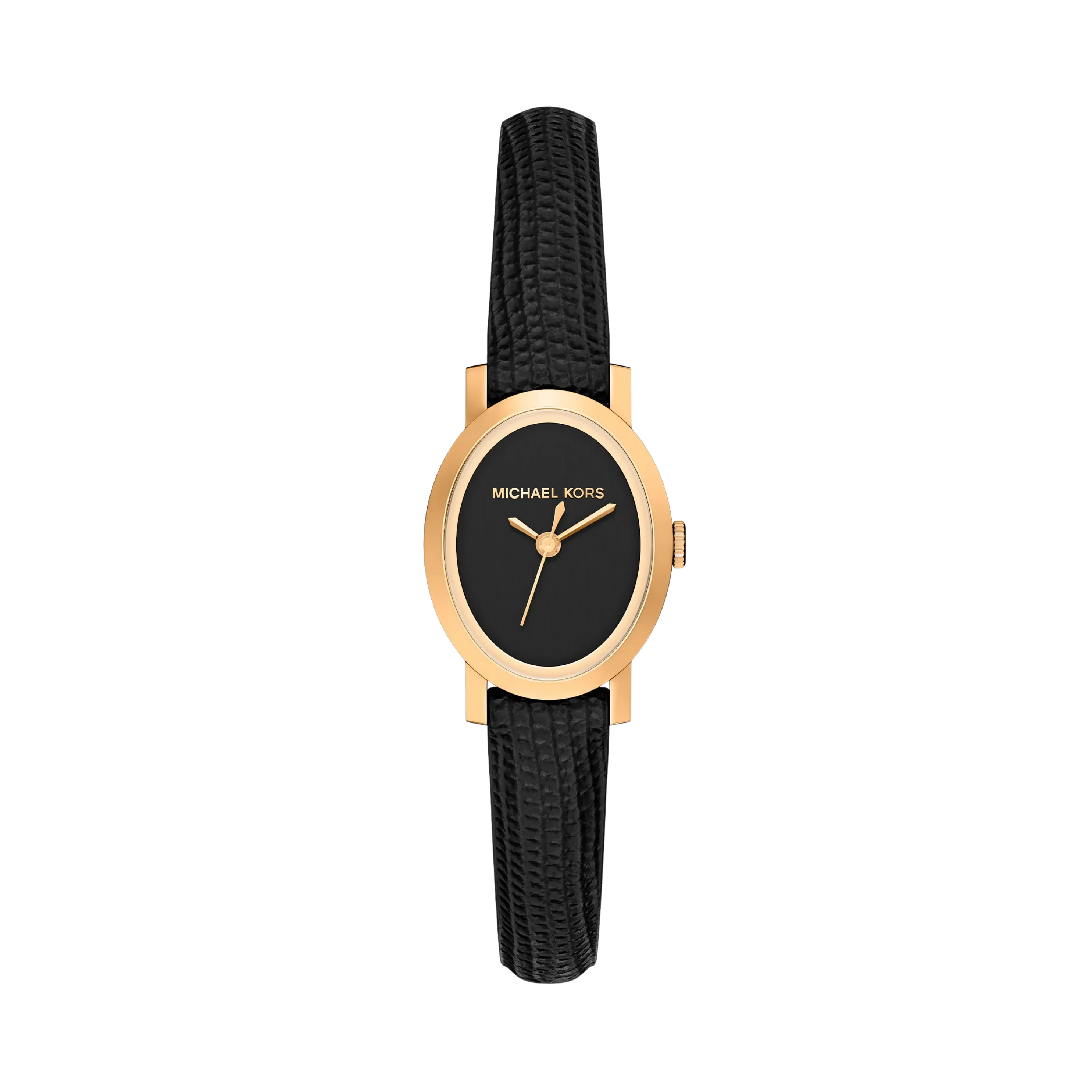 Michael Kors Women Petite Maude Gold Tone and Lizard Embossed Leather Watch - Black