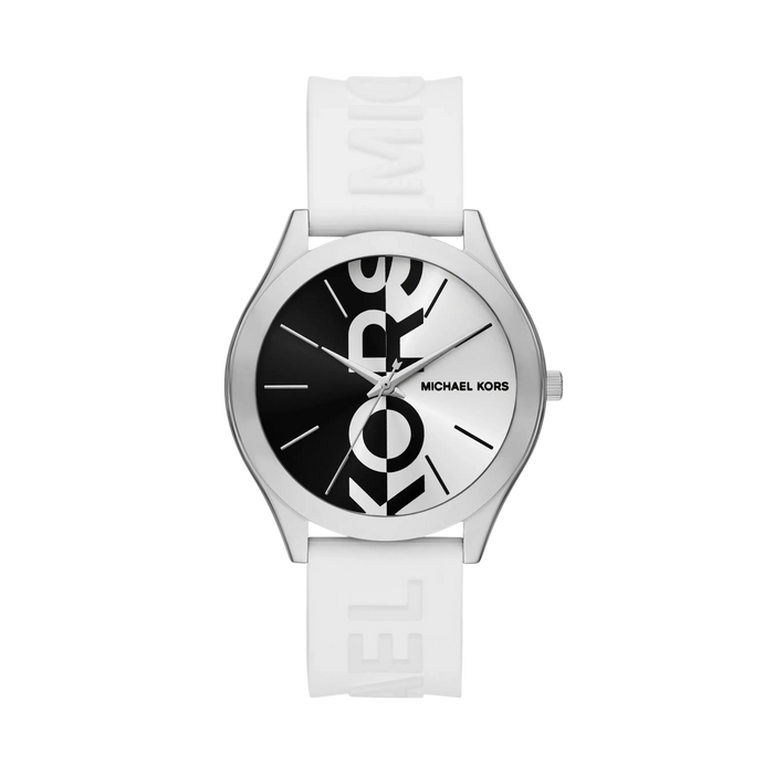 Michael Kors Women Oversized Aspyn Stainless Steel and Silicone Strap Watch - Silver