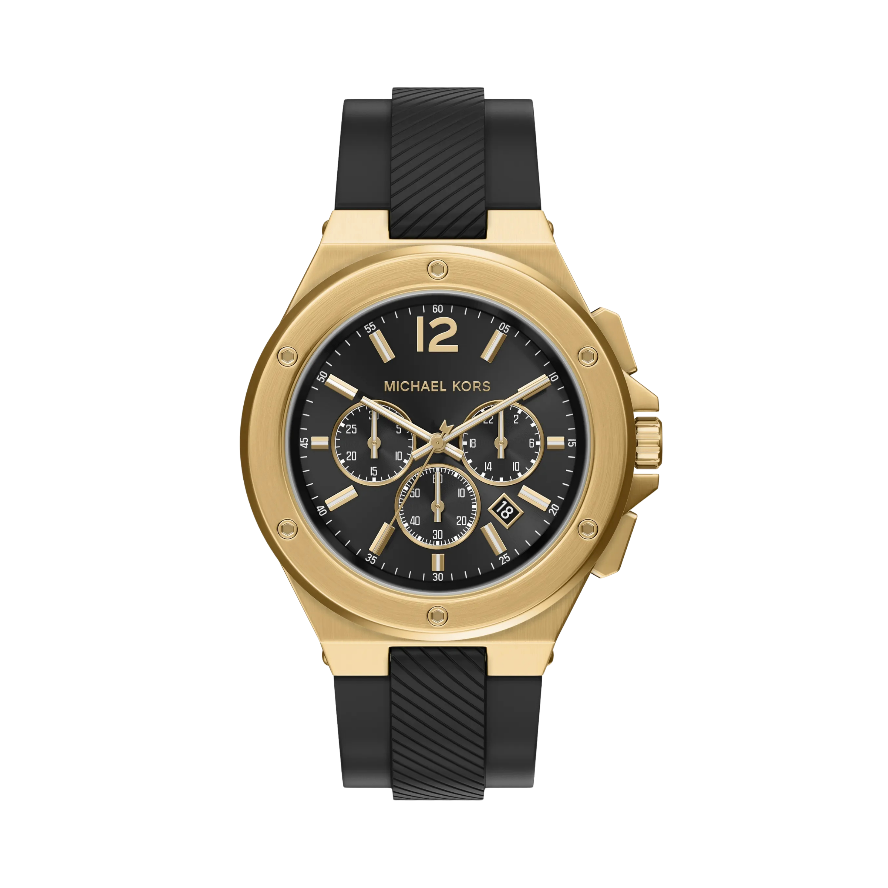 Michael Kors Men Oversized Lennox Gold Tone and Silicone Watch - Gold Black