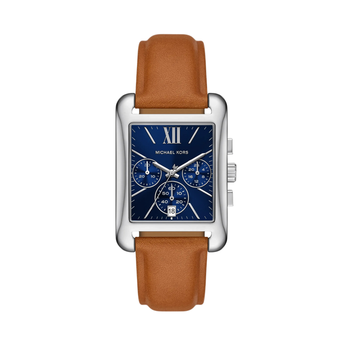 Michael Kors Women Monroe Silver Tone and Leather Watch - Silver Blue