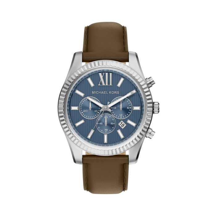Michael Kors Men Lexington Leather Watch -  Silver Brown
