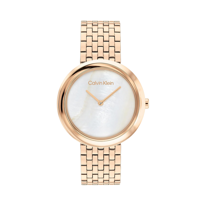Calvin Klein Women Twisted Bezel Stainless Steel Watch - White Carnation Gold