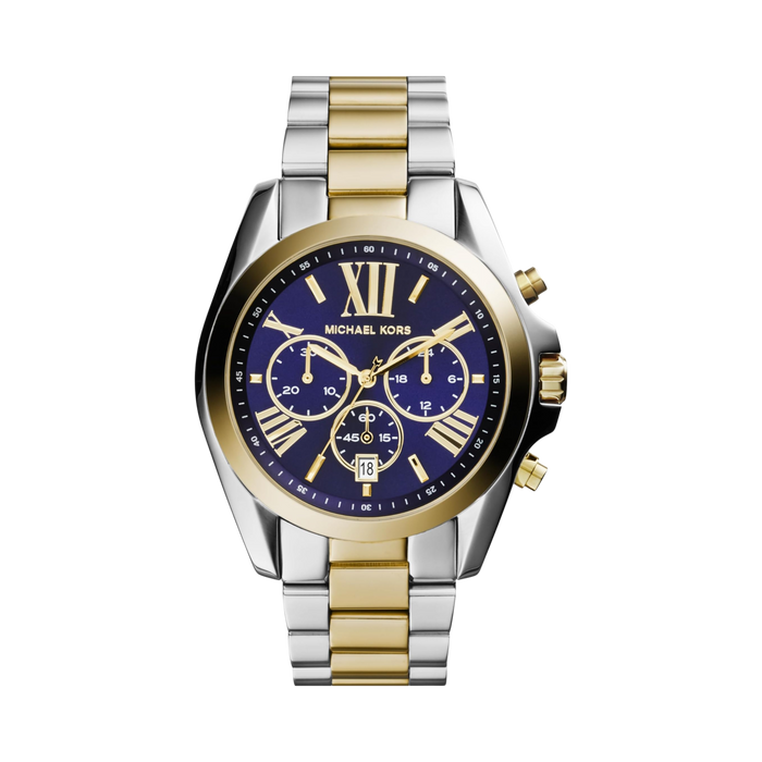 Michael Kors Men Bradshaw Stainless Steel Chronograph Watch - Silver Gold Blue Dial
