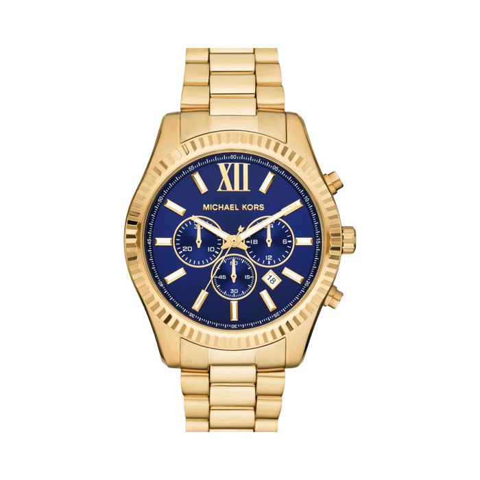 Michael Kors Men Lexington Stainless Steel Bracelet Watch - Gold Blue Dial