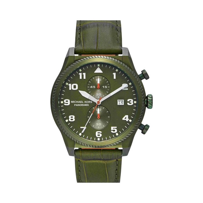 Michael Kors Men Panorama Leather Band Watch - Green Band