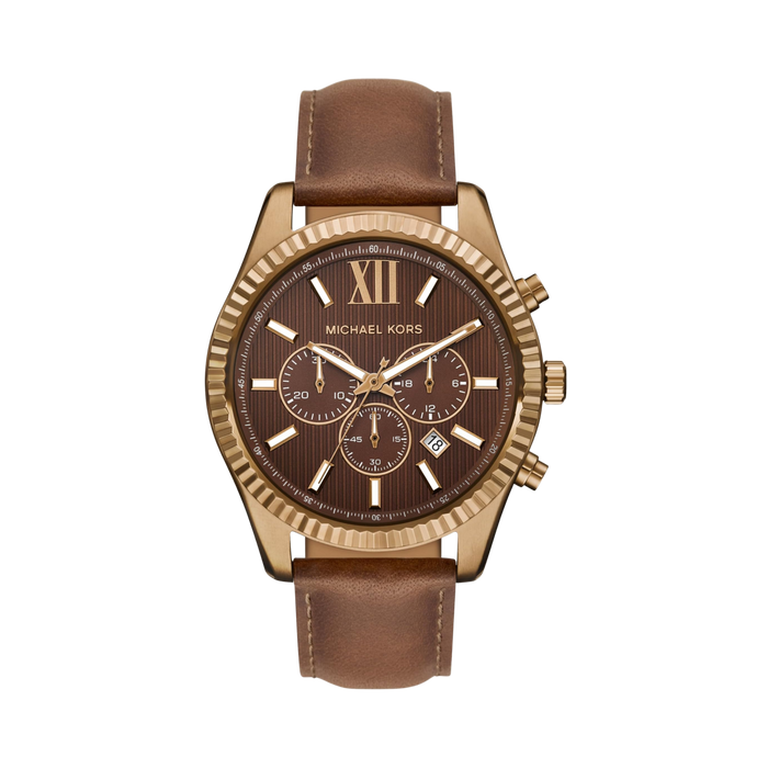 Michael Kors Men Lexington Leather Watch - Beige Gold Brown