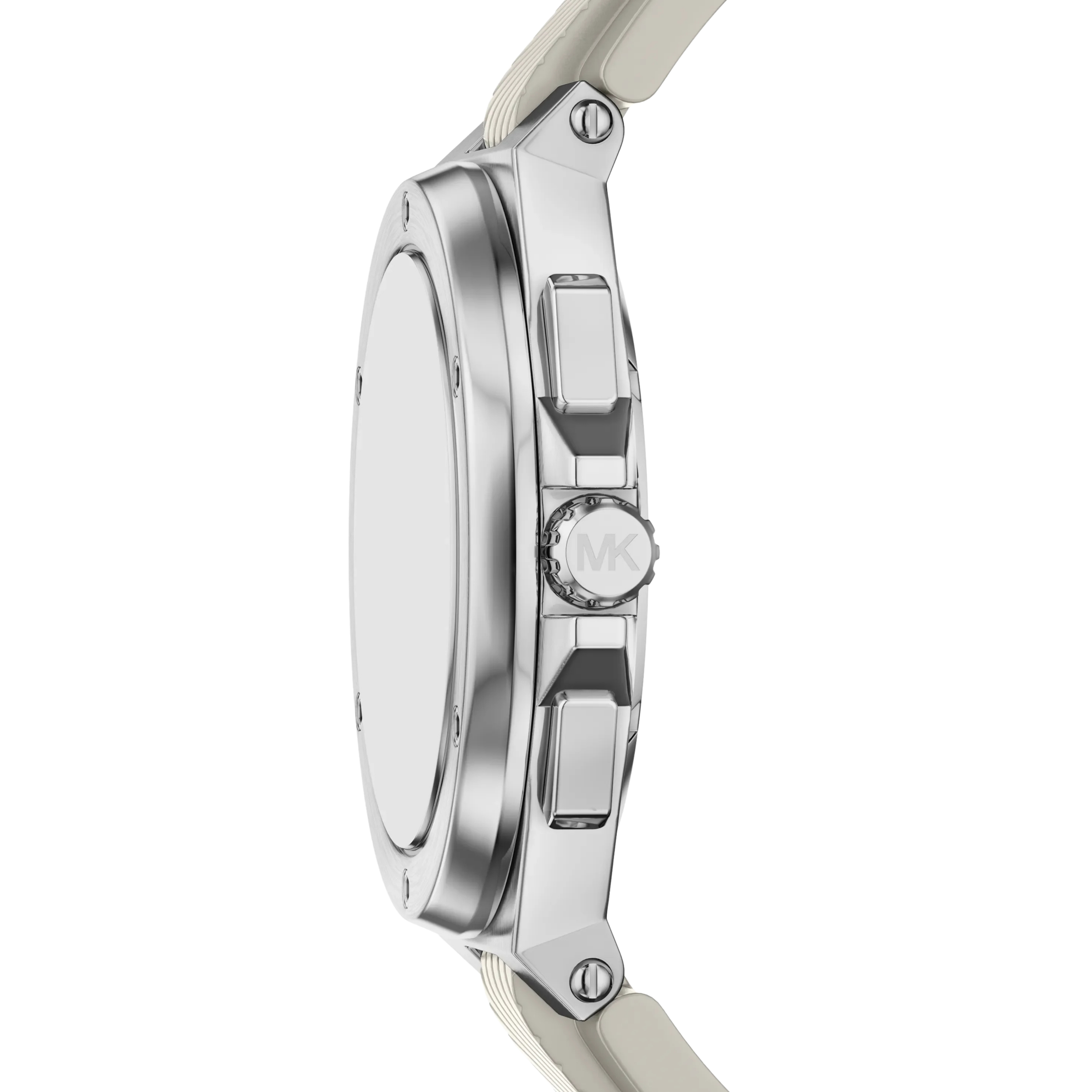 Michael Kors Men Oversized Lennox Silver Tone and Silicone Watch - Silver White