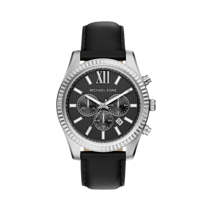 Michael Kors Men Lexington Leather Watch - Silver Black