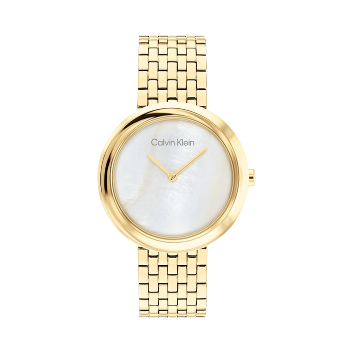 Calvin Klein Women Twisted Bezel Stainless Steel Watch - White Gold
