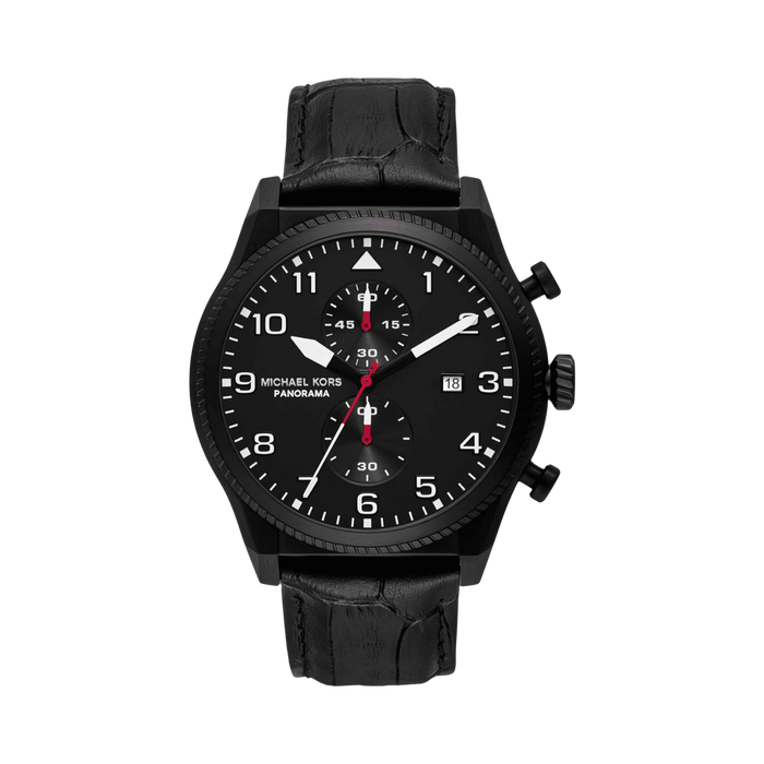 Michael Kors Men Panorama Leather Band Watch - Black Band